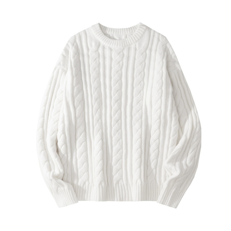 Pull en maille torsadée pour homme - Pull col rond d'inspiration streetwear pour l'automne et l'hiver (noir, beige, marron, gris)_voghion.com