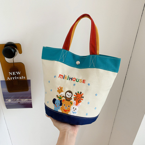 New Japanese Cartoon Embroidered Canvas Handbag Cute and Versatile Casual Letter Large Capacity Mommy Bag Trendy