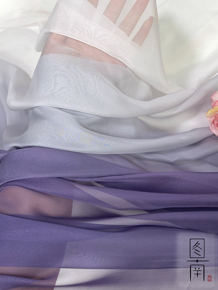 Genuine shiffon Hanfu, multicoloured cloth, layout, gradient, shiffon with print, handmade