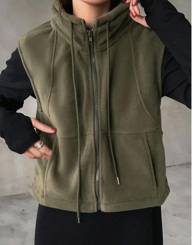 Europa y los Estados Unidos transfronterizos mujeres de color sólido con cremallera de cuello redondo, chaqueta sin mangas, otoño / invierno image 7