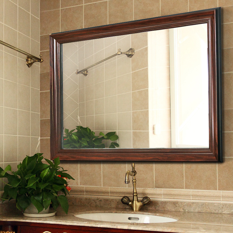 Chinese-style Solid Wood Bathroom Mirror Toilet Mirror Toilet Wall-mounted Wall-mounted Wall-mounted Wash-up Mirror with Frame
