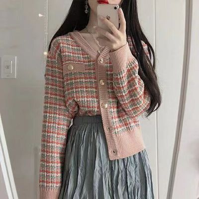 Korean Official Website Dongdaemun Tweed Style Knitted Cardigan 2025 Autumn and Winter Style Thick Floral Short Sweater 3 Colors