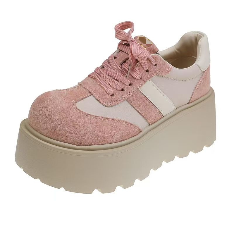 Cuero esmerilado 7cm de espesor zapatos de entrenamiento de mujeres otoño 2026 nuevo estilo retro skate casuales zapatos muffin de altura image 6