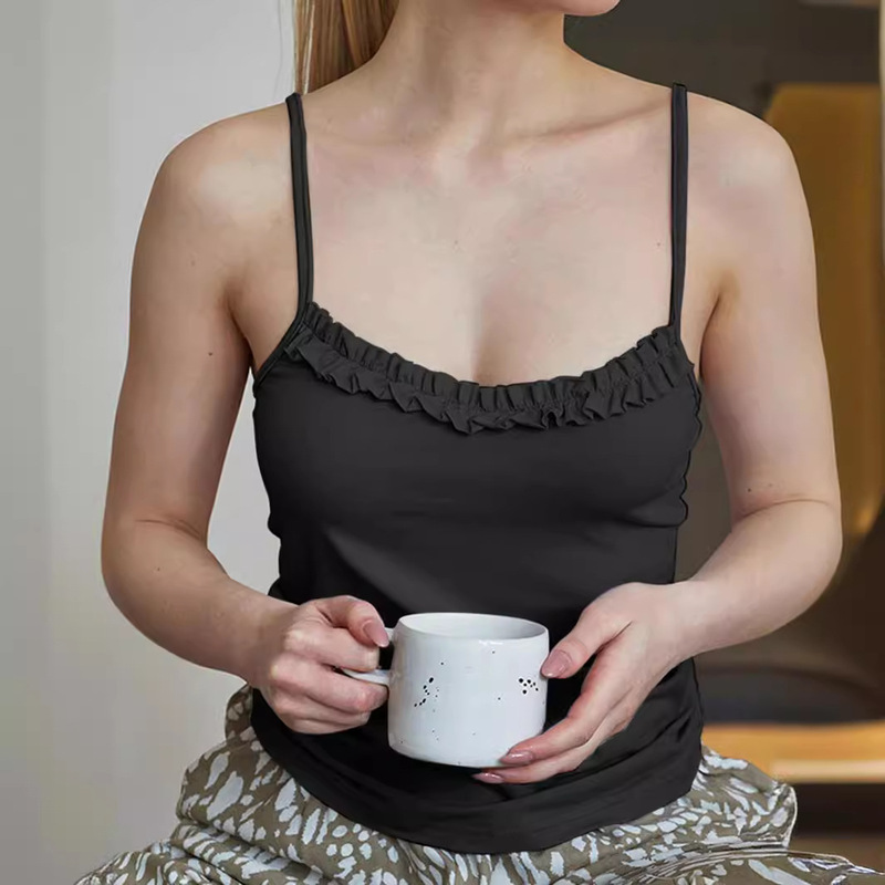 欧米の婦人服の夏のinsの新型の純色の袖なしの方襟のセクシーなカジュアルなレースのガーターの上着|undefined
