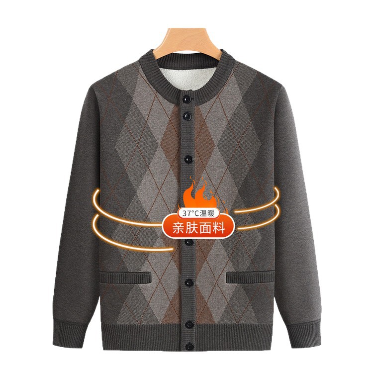 Otoño y invierno chaqueta de punto de hombre casual cardigan de manga larga de mediana edad con camisa de calentamiento cardigan de negocios suéter de moda