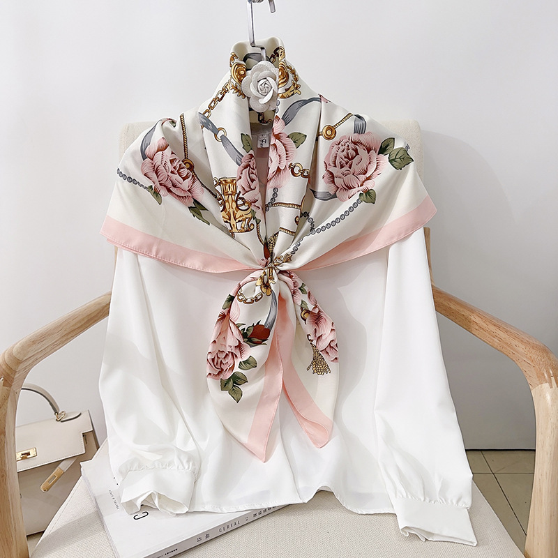 Moda coreana impresa bufandas de seda 90 toallas diagonales de alta calidad cadena floral pañuelo solar bufandas
