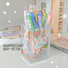 ins unprinted style transparent acrylic pen holder office desktop stationery storage box student makeup brush storage bucket