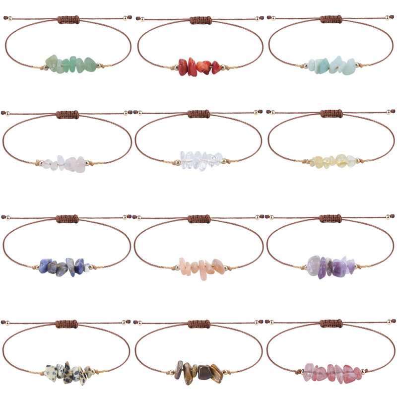 European and American popular irregular gravel raw stone woven wax thread bracelet bohemian tiger eye amethyst beach hand rope