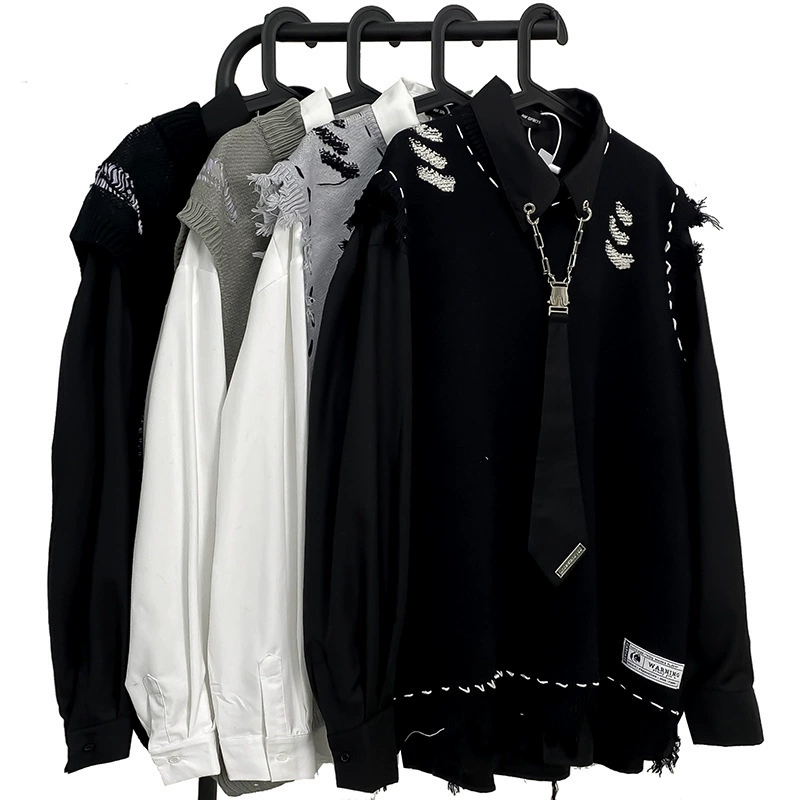 Американский вибе высокая улица разрушает шерстяной жилет свитер мужской уличный тренд свитер без рукавов