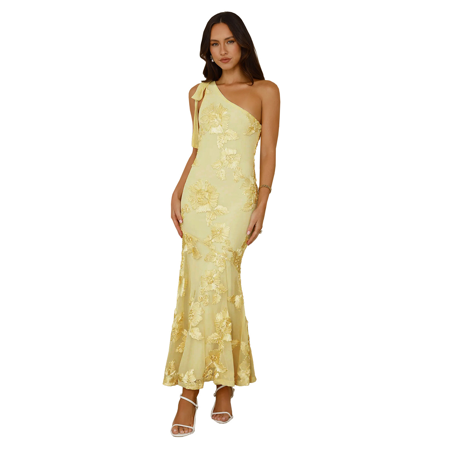 C7747 Aliexpress transfronterizo Amazon Europa y América de moda de verano elegantemente Jacquard vestido de fiesta de hombro inclinado