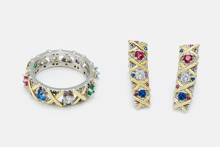 Pendientes de anillo de cobre de circn con incrustaciones de colores de moda vintage conjunto al por mayor nihaojewelrypicture10