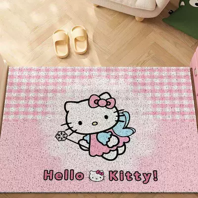 Dust Removal Mat, Avtomobil döşəmə paspasları - pink-plaid-little-angel-hello-kitty-4060cm-silk-circle