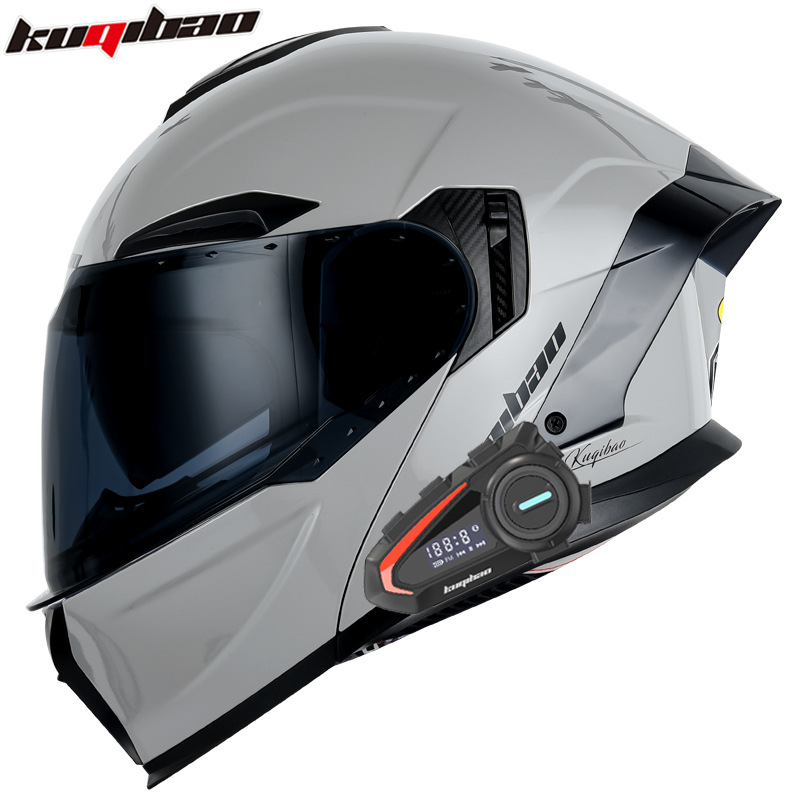 Flip-Up Colorful Lens, Universal Motosiklet kaskı (dəbilqə) - gloss-cement-gray-with-k20-bluetooth-black-lens-m