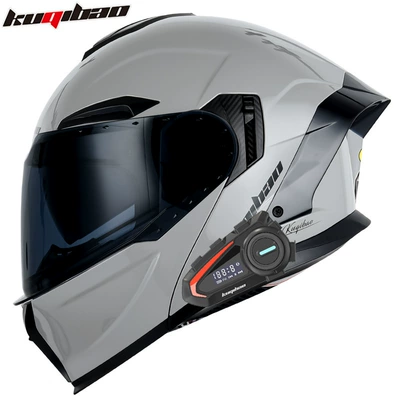 3C Certified Full-Face Helmet, Motosiklet kaskı (dəbilqə) - bright-cement-gray-with-k20-bluetooth-with-black-film-m