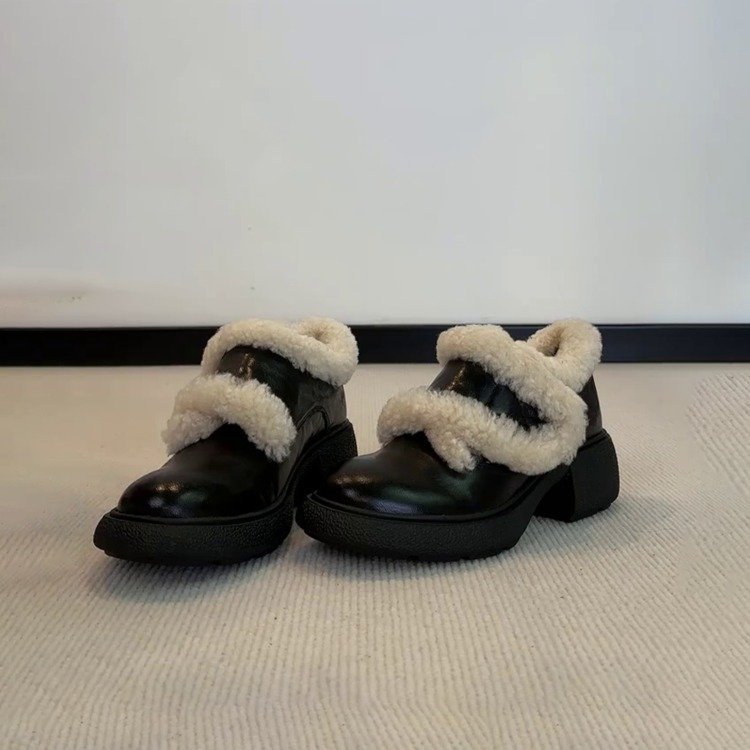 软皮版~冬季新款舒适时尚百搭保暖雪地靴女加绒毛毛鞋软底小皮鞋