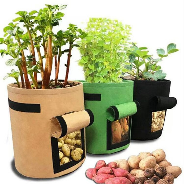 Amazon Cross-Border New Felt Potato Bucket Potato Opening Planting Bag Round Vegetable Planting Seedling Bag
