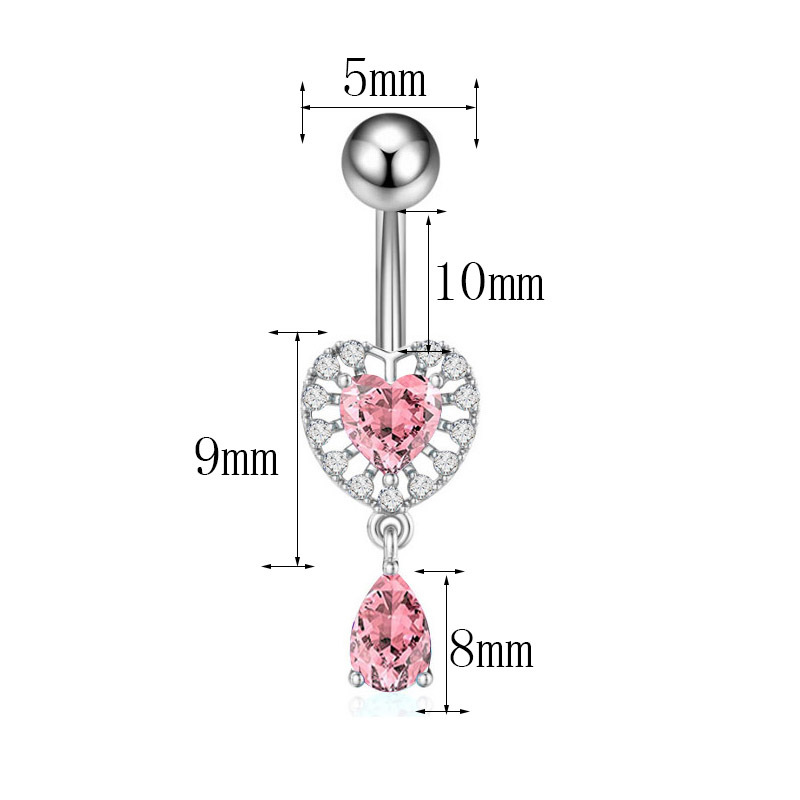 Heart-shaped Navel Ring With Zircon Water Drop Pink Piercing_voghion.com