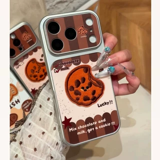 复古条纹曲奇饼干大视窗手机壳适用iPhone18Pro苹果17英文保护套