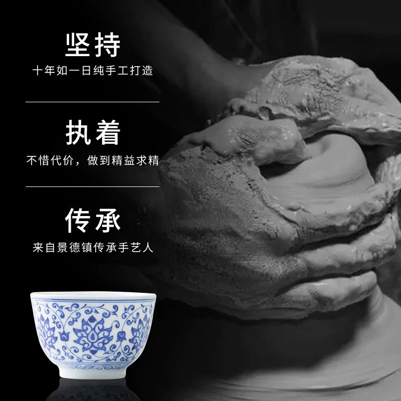 Голубая и белая керамическая большая чайная чашка, чайный набор, ручной работы, ручная роспись