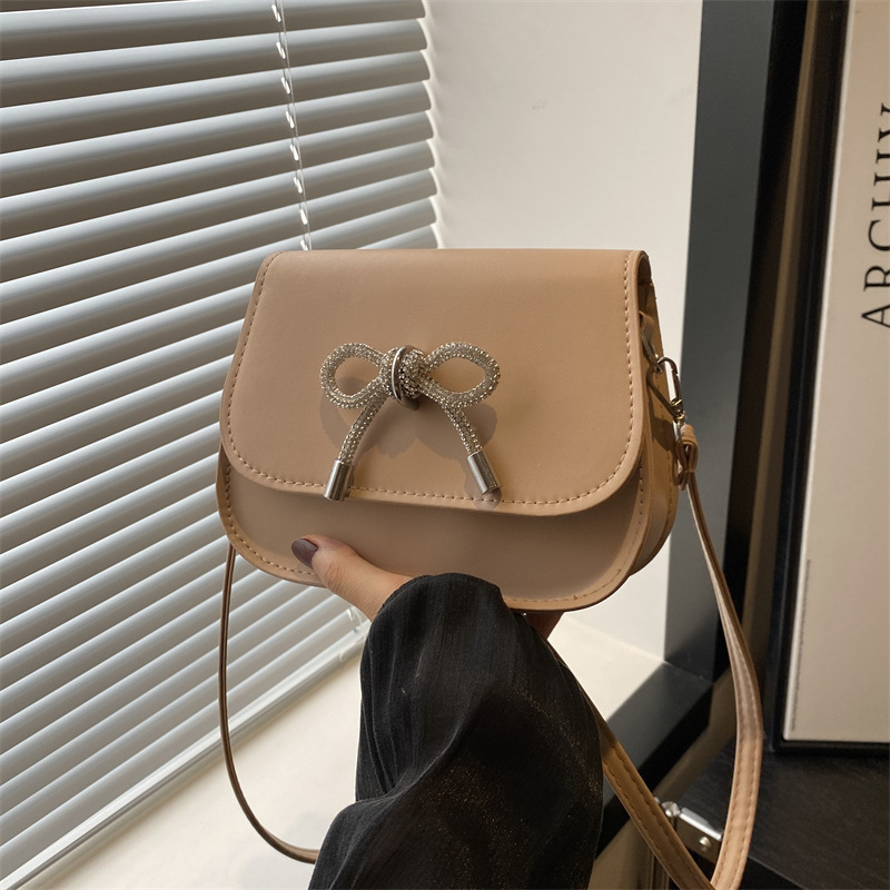 2024 otoño color sólido lazo estilo occidental rhinestone lazo casual moda mensajero de un solo hombro bolso cuadrado pequeño para mujer