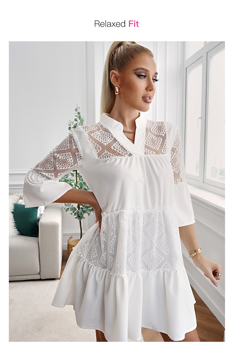 women s lace hollow stitching ruffled v-neck dress nihaostyles clothing wholesale NSSI79555