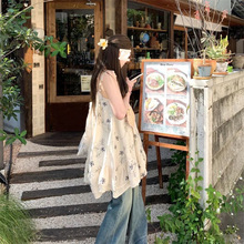 日系复古森系设计感植物刺绣吊带连衣裙甜美宽松百搭短裙夏季女装