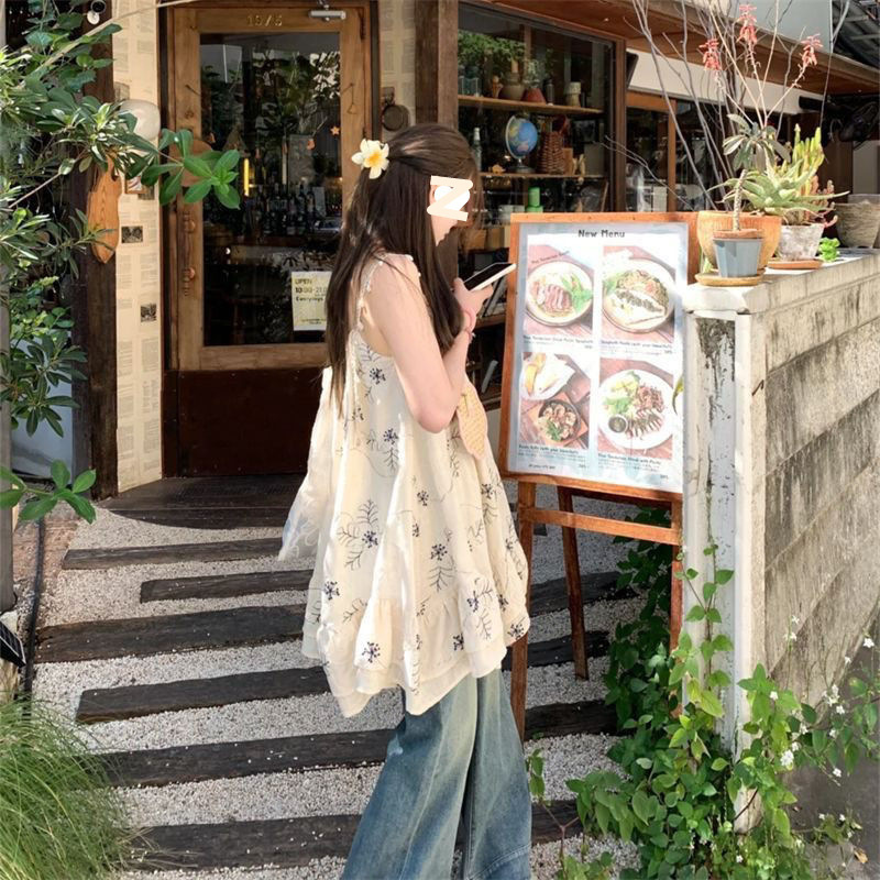 日系复古森系设计感植物刺绣吊带连衣裙甜美宽松百搭短裙夏季女装|undefined