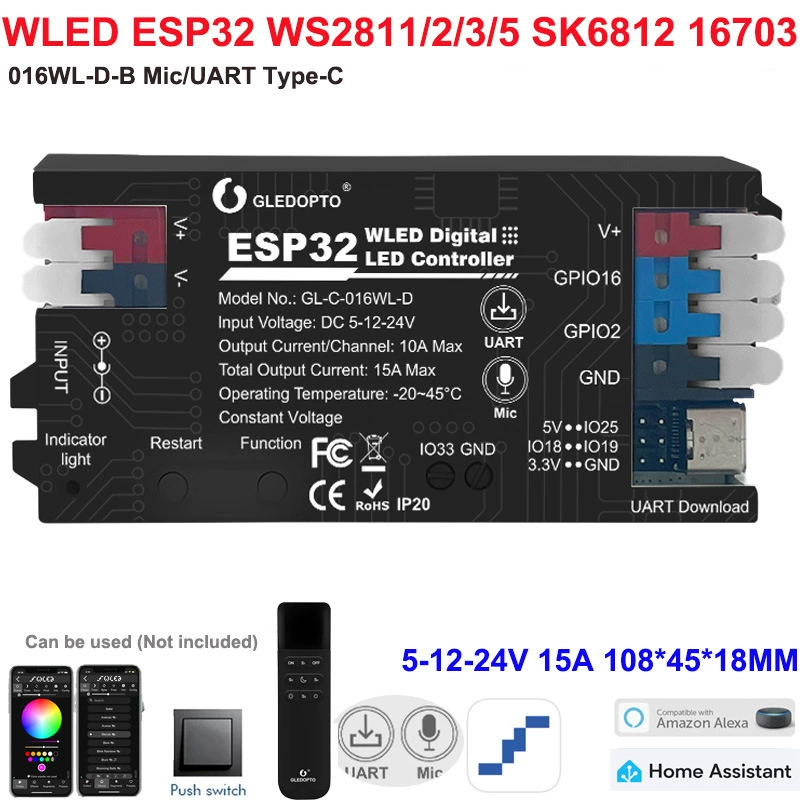 Контроллер световой ленты WLED с ESP32, микрофоном, доступен по адресу, симфонический SPI LED контроллер с адресацией