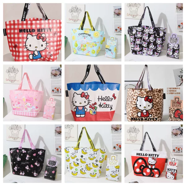 Sanrio Family Series Woven Shopping Bag, Officially Licensed, High-Quality Anime Design, Convenient to Carry, Shoulder Bag