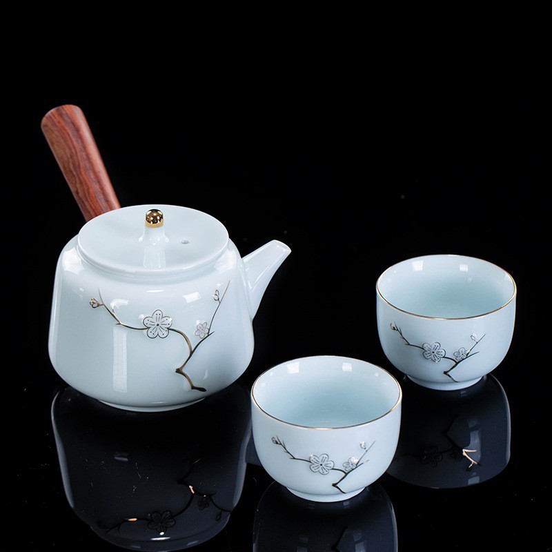 影青侧把茶壶功夫茶具茶壶防烫泡茶壶陶瓷梅花单壶