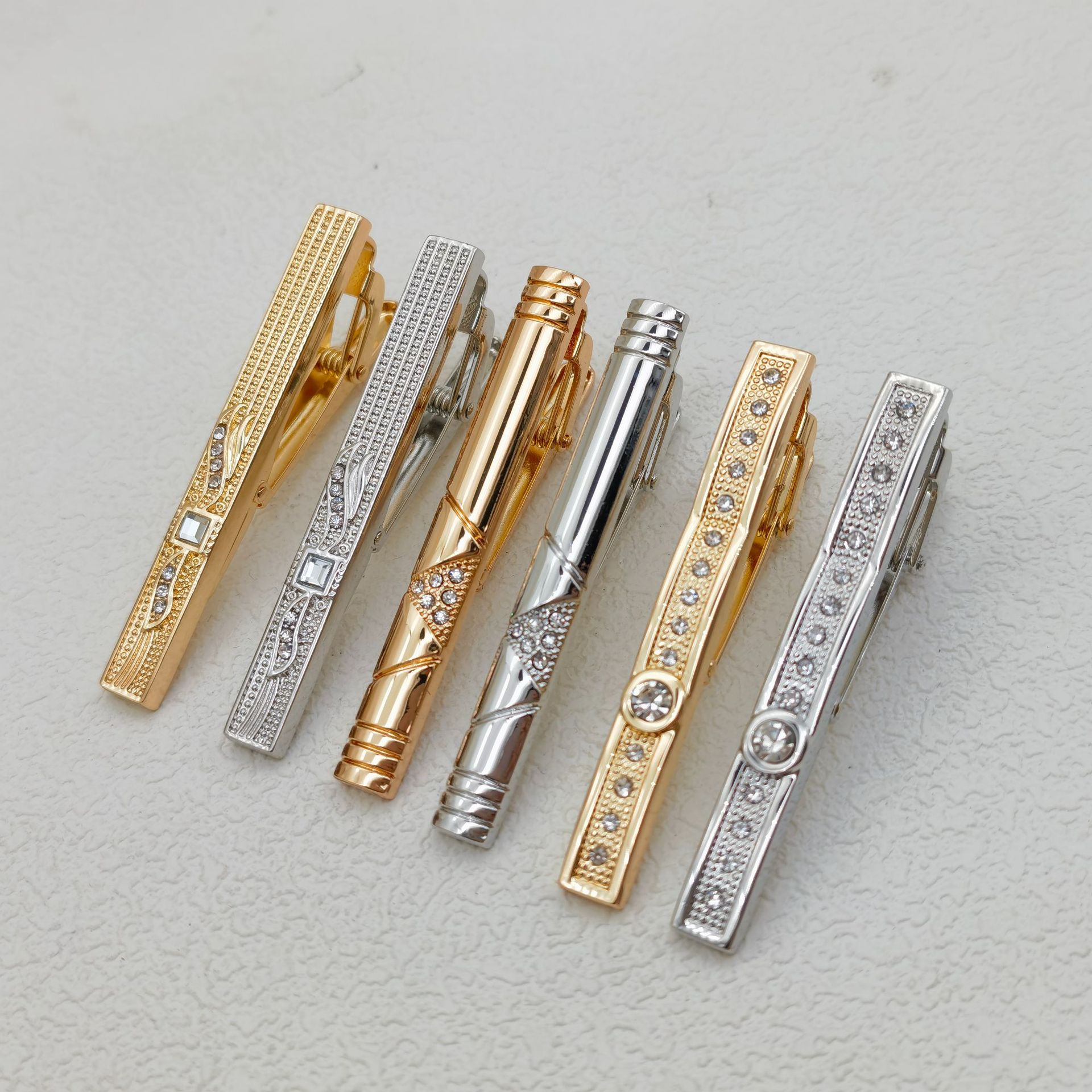 European and American fashion tie clip men's formal business gold silver high-grade metal clip diamond color retention