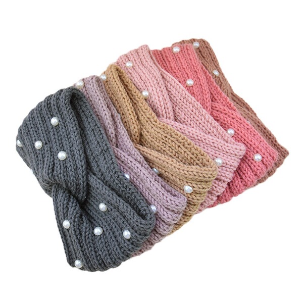 keep warm knitted headband pearl
