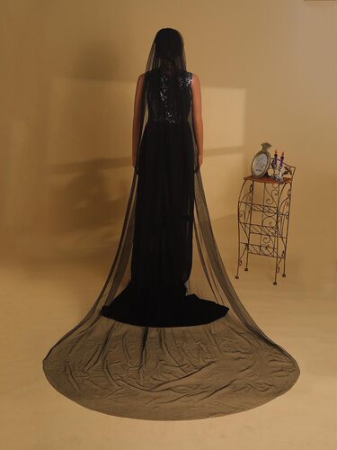 Halloween black long single-layer plain chiffon Amazon long American net head veil photography long trailing head veil