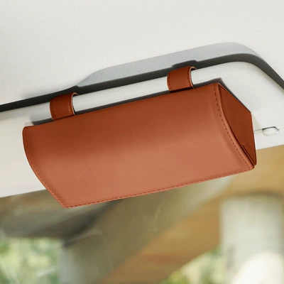 Car Glasses Clip/Bill Clip Sun Visor, Multi-Functional Storage Bill - light-brown
