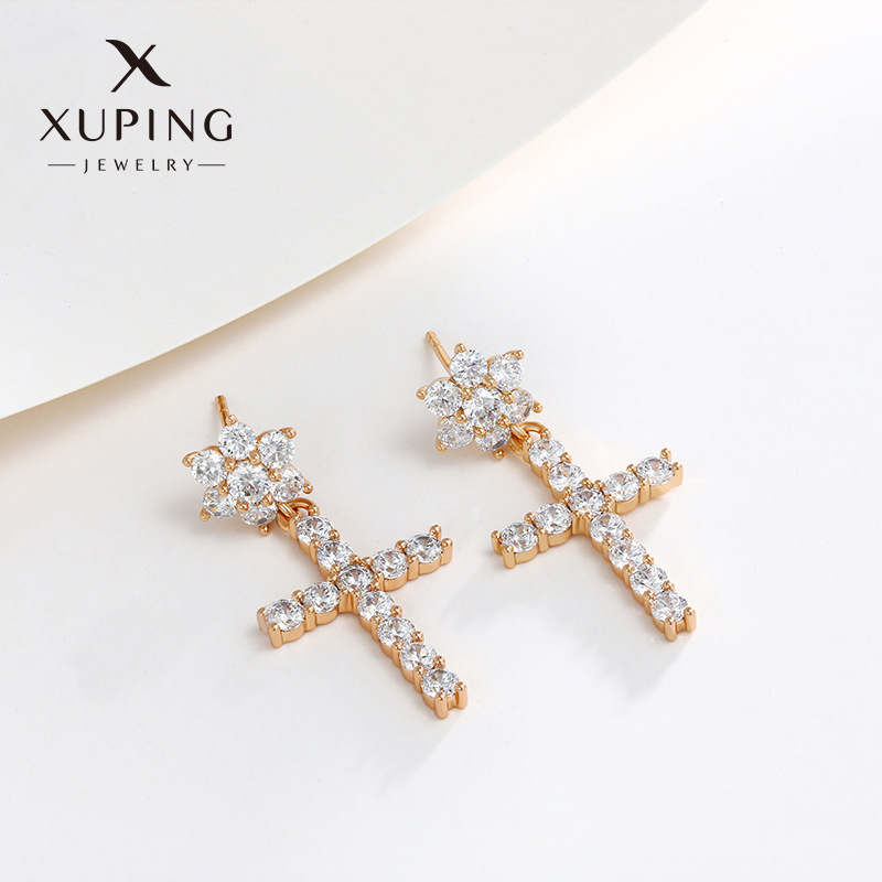 Xusing joyería cruz elegante pendientes de alto grado de diamantes incrustados pendientes de nicho de moda europea y americana pendientes de joyería al por mayor
