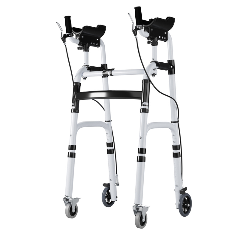 andador con rueda y asiento, aleación de aluminio para discapacitados, muletas de cuatro patas, andador auxiliar de rehabilitación con brazo, andador de arrastramiento image 10