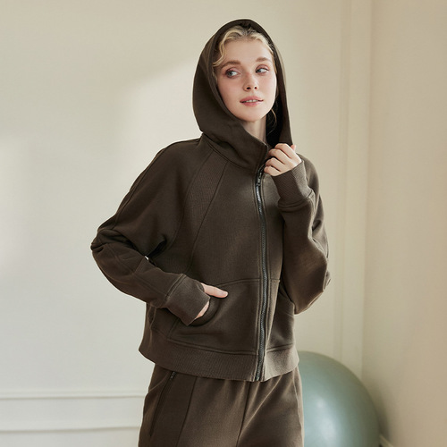 Zip-up Hoodie, Brand-Similar Loose Solid Color Casual Fitness Sports Trendy Fashion Hooded Sweatshirt Slimming Outerwear