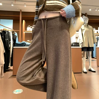 糯米裤女秋冬2026新款高腰宽松加绒直筒瑜伽运动裤慵懒咖色阔腿裤