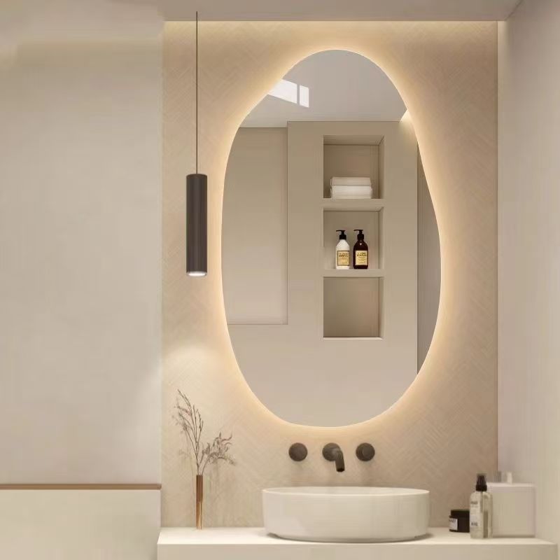 Ultra-White Glass Special-Shaped Rice Capsules Bathroom Toilet Washbasin Smart Led Backlight Cob Light with Makeup Mirror