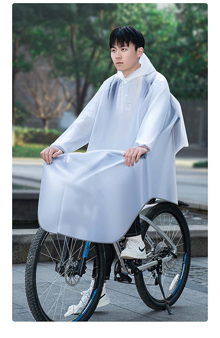 自転車用レインコート マウンテンバイク用 厚手PVC 暴風雨対応 学生男女兼用  詳細画像