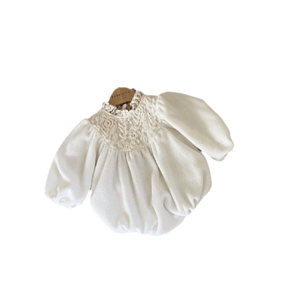 Mono de otoño para niñas con forro polar, ropa de otoño e invierno para bebés, ropa infantil estilo coreano, mono con cuello de encaje para bebés. image 5