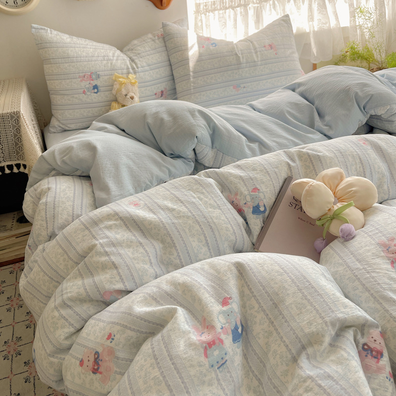 Madre y bebé clase A cuatro piezas de algodón doble hilo ropa de cama ins sábanas de flores trituradas cubierta dormitorio tres piezas de conjunto