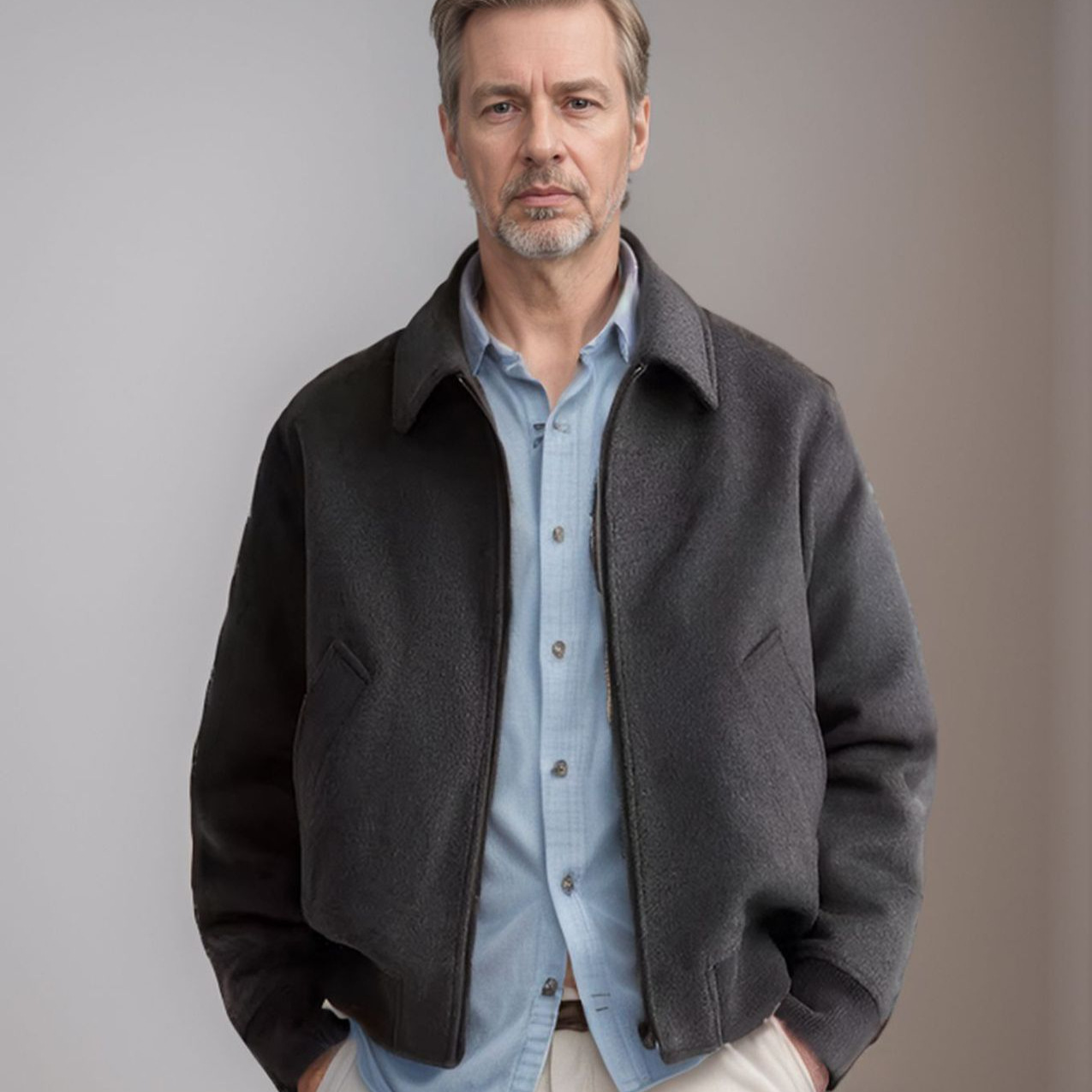 Amazon Jacket Autumn and Winter Foreign Trade Woolen Jacket Men's Solid Color Lapel Woolen British Jacket Men's Cardigan