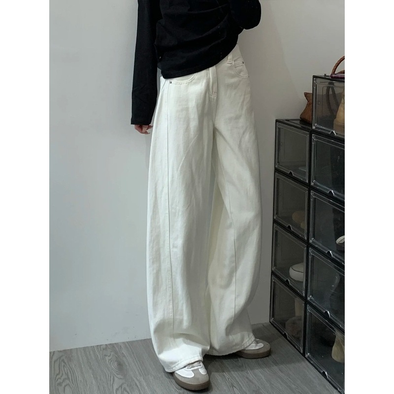 白パンツワイドレッグスモールソードパンツ2025新作ゆるい怠惰なスタイルライム型体型鎌パンツハイウエストジーンズ|undefined