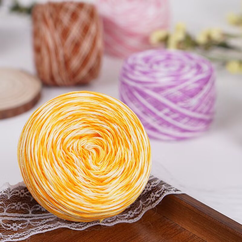 6号蕾丝短段染蛋糕团花式渐变线夏季手工编织DIY披肩短袖钩针线