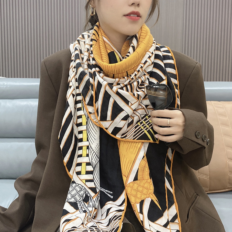 Bufanda de Venta caliente transfronteriza para mujeres 2023 a principios de la primavera bufanda cuadrada de espiga elegante chal largo de doble uso viajes de vacaciones