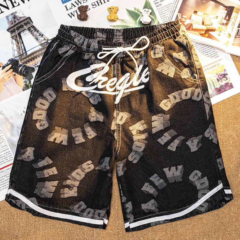 Summer Thin Internet Celebrity Printed American Style Jeans Men's Trendy Brand Ins Loose Straight Large Pants Over-the-knee Shorts Summer Thin Internet Celebrity Printed American Style Jeans Men's Trendy Brand Ins Loose Straight Large Pants Over-the-knee Shorts