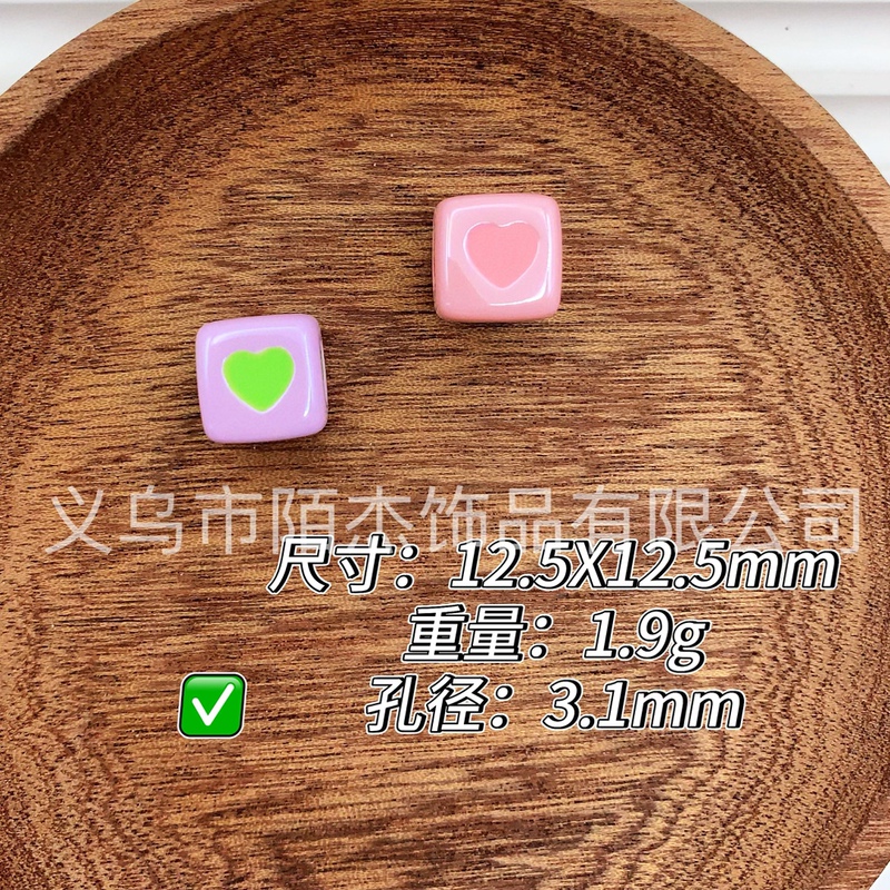 かわいいメッキラブハート四面オイルドリップスクエア diy 手作りルースビーズ携帯電話チェーンブレスレットネックレス素材アクセサリーカラー|undefined
