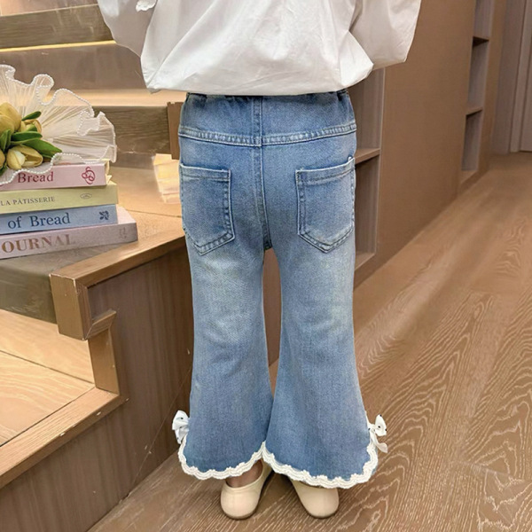 denim spring flared trousers girl's with bow
