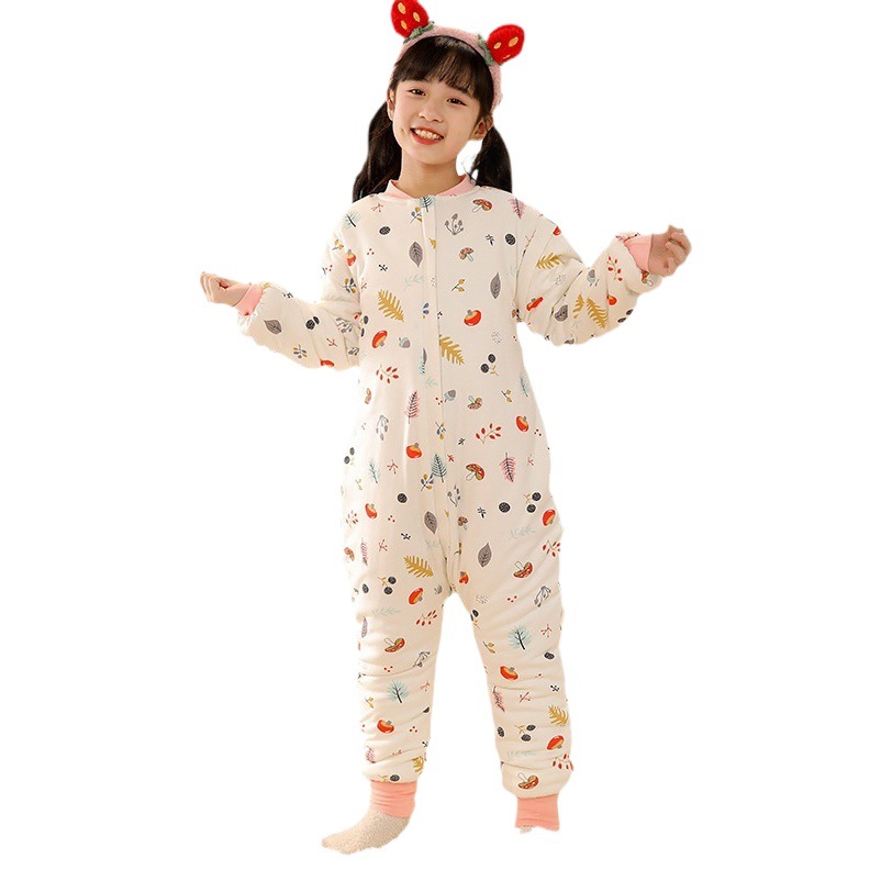 Children's split-leg sleeping bag baby autumn and winter thickened warm student children's one-piece pajamas anti-kick quilt